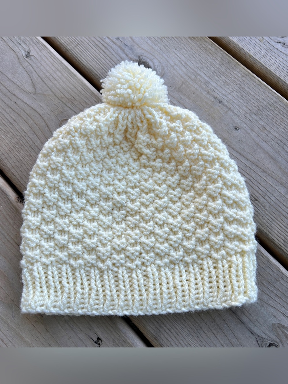Beautiful Handmade Cozy Knit Kids Winter Pom-Pom Beanie/ Hat in Cream • New